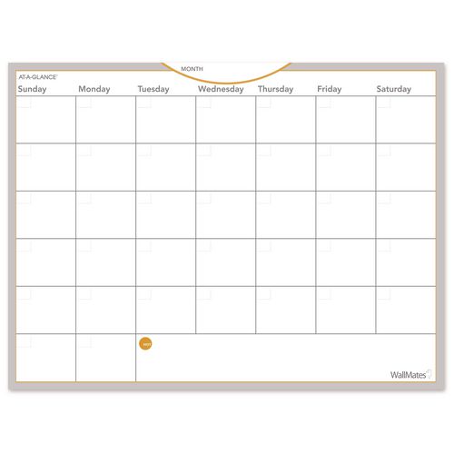 Wallmates Self-Adhesive Dry Erase Monthly Planning Surfaces, 24 X 18, White/gray/orange Sheets, Undated