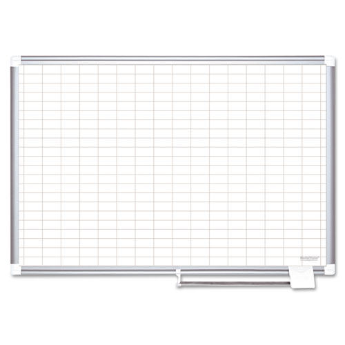 Gridded Magnetic Porcelain Dry Erase Project Planning Board, 1" x 2" Cells, 72" x 48", White Surface, Satin Aluminum Frame