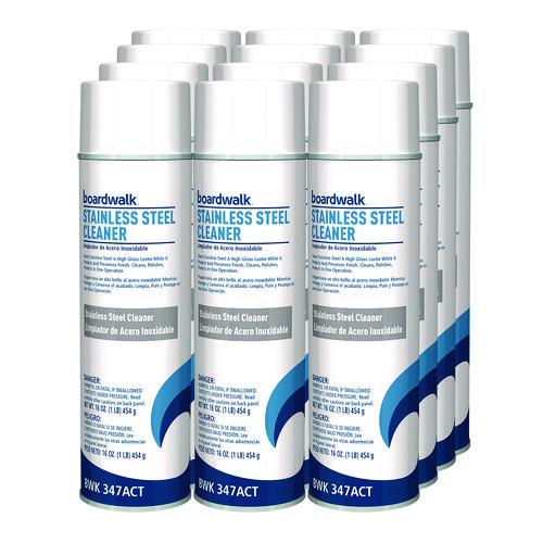 Stainless Steel Cleaner and Polish, Water-in-Oil Based, Lemon Scent, 18 oz Aerosol Spray, 12/Carton