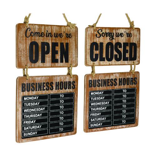 Business Hours Outdoor Sign, 9.75 x 22.5, Brown Face, Black/White Lettering, Chalkboard