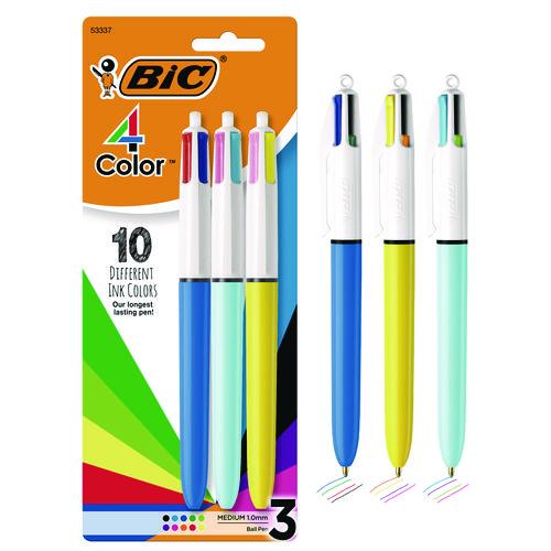 4-Color Multi-Color Ballpoint Pen, Retractable, Medium 1 mm, Assorted Ink and Barrel Colors, 3/Pack