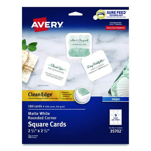 Clean Edge Square Cards, Inkjet, 2.5 x 2.5, 9 Cards/Sheet, 20 Sheets/Pack