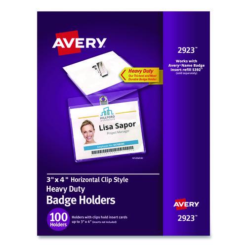 Heavy-Duty Clip-Style Badge Holders, Horizontal, 4 X 3, Clear, 100/box