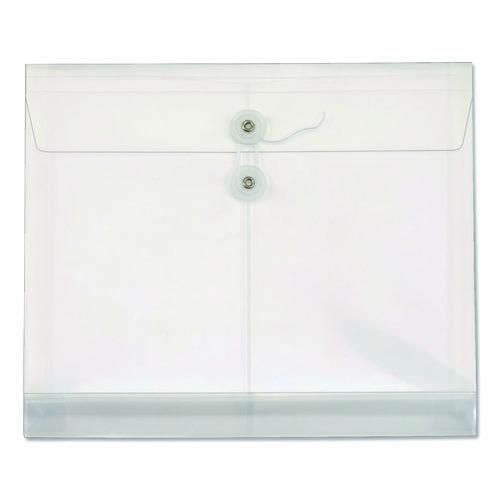 Poly String and Button Envelope, 1.25" Expansion, String/Button Closure, 13" x 10", Clear, 5/Pack