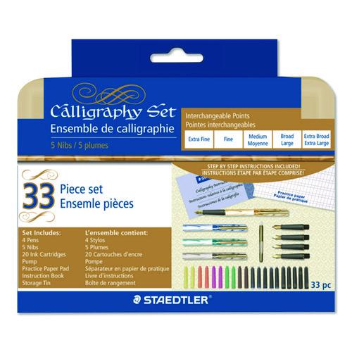 Master the Art of Calligraphy Fountain Pen Set, 33 Pieces, (5) Nib Sizes, (7) Ink Colors, (4) Barrel Colors