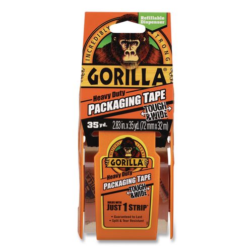 Heavy Duty Tough and Wide Packaging Tape with Dispenser, 2.88" x 35 yds, Clear