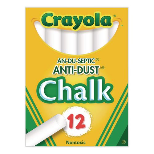 Nontoxic Anti-Dust Chalk, 3" x 0.31" Diameter, White, 12 Sticks/Box