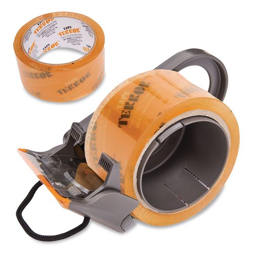 Tape Dispenser with Tape, 3" Core, Polypropylene, Gray/Orange, 1 Dispenser, 1 Roll Heavy-Duty Packaging Tape