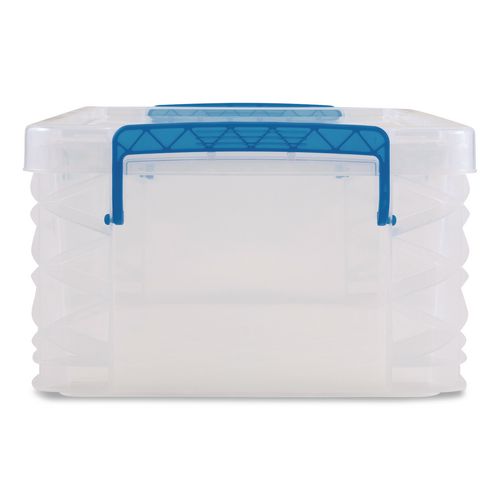 Super Stacker Lift-Off Lid Storage Tote, 14.25 x 10.3 x 6.5, Transparent/Blue