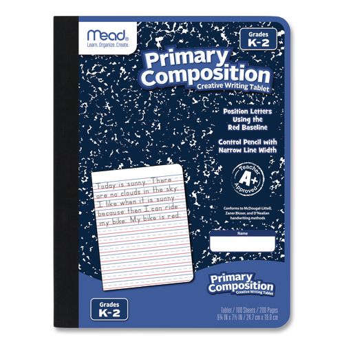 Primary Journal Creative Writing Composition Book, Manuscript Format, Blue/Black/White Cover, (100) 9.75 x 7.5 Sheets
