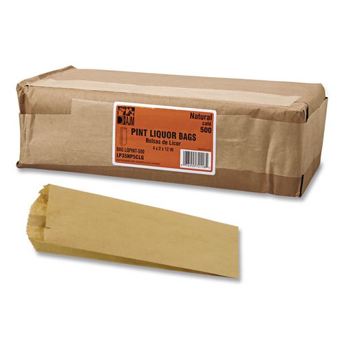 Grocery Paper Bags for Liquor Takeout, Pint Size, 35# Basis Weight, 3.75" x 2.25" x 11.25", Kraft, 500/Bundle