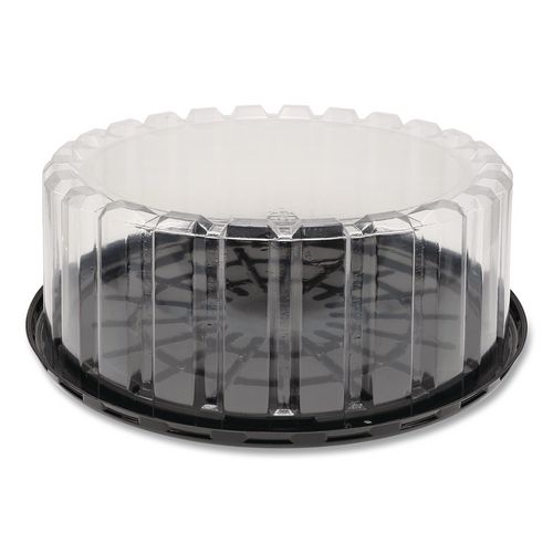 Plastic Cake Container, Shallow 9" Cake Container, 9" Diameter x 3.38" h, Clear/Black, 90/Carton