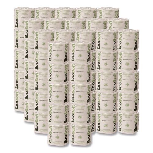 Recycled 1-Ply Standard Bathroom Tissue, Septic Safe, White, 4.4" Wide, 1,200 Sheets/Roll, 80 Rolls/Carton