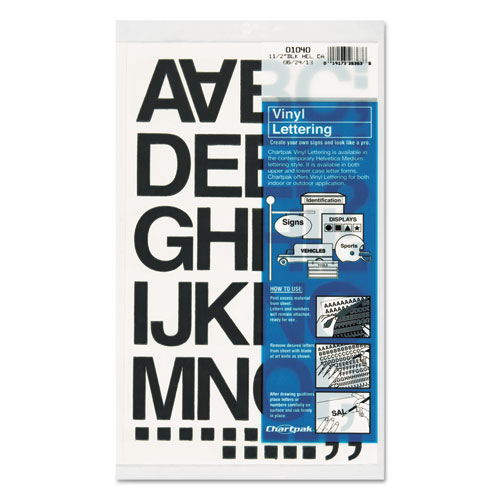 Press-On Vinyl Self-Adhesive Numbers and Uppercase Letters, 1.5" Tall, Black Characters, 37 Pieces