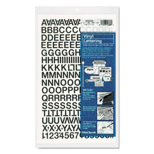 Press-On Vinyl Self-Adhesive Numbers and Uppercase Letters, 0.5" Tall, Black Characters, 201/Pack