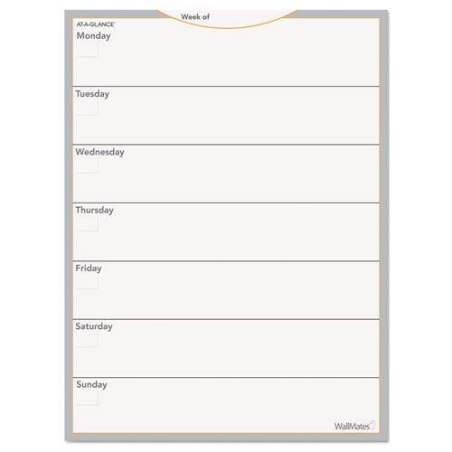 Wallmates Self-Adhesive Dry Erase Weekly Planning Surfaces, 18 X 24, White/gray/orange Sheets, Undated