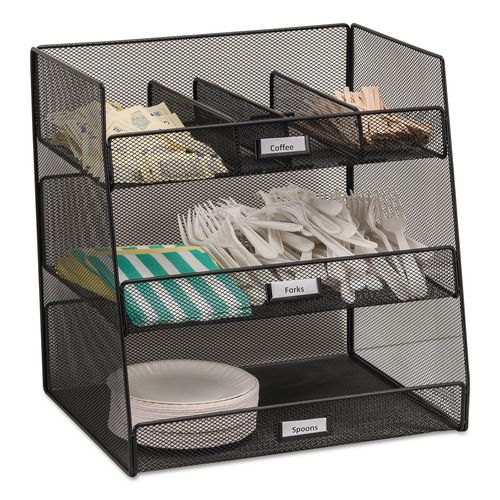 Onyx Breakroom Organizers, 3 Compartments,14.63 x 11.75 x 15, Steel Mesh, Black
