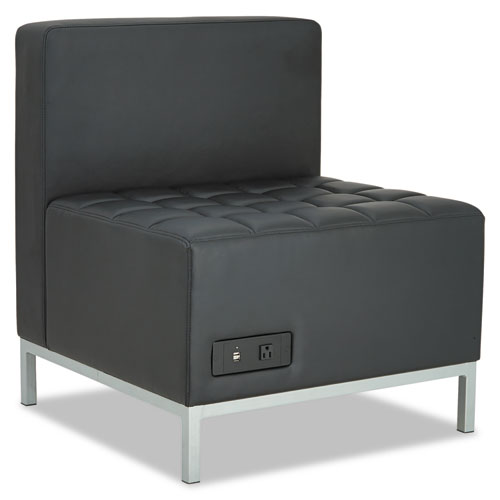 Alera QUB Series Armless L Sectional, Charging Station Center Seat, AC Outlet, (2) USB Ports, 26.38" x 26.38" x 30.5", Black