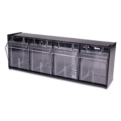 Tilt Bin Interlocking Multi-Bin Storage Organizer, 4 Sections, 23.63" X 6.63" X 8.13", Black/clear