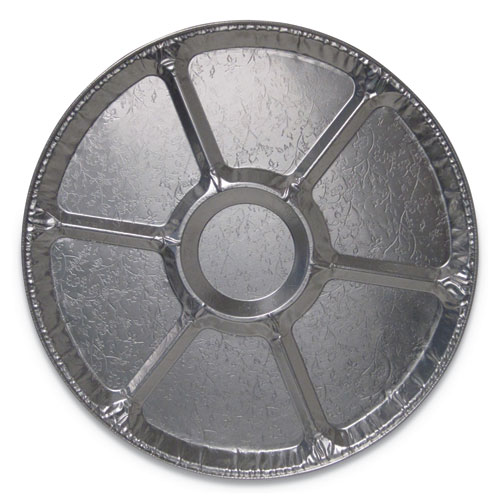 Aluminum Cater Trays, 7-Compartment Lazy Susan, 16" Diameter x 0.81" h, Silver, 50/Carton
