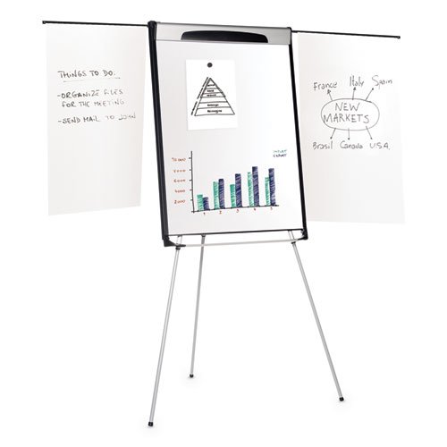 Tripod Extension Bar Magnetic Gold Ultra Dry Erase Easel, 29" x 41", White Surface, Black/Satin Aluminum Frame