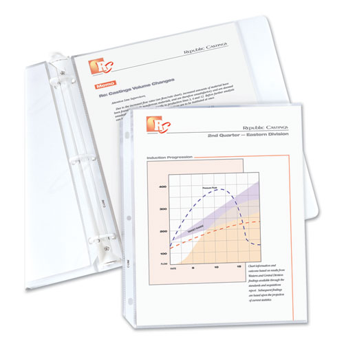 Polypropylene Sheet Protectors, Medium-Duty, Side: 3-Hole Punched, Top Load 8.5 x 11 Insert, Nonglare Clear Front, 50/Box