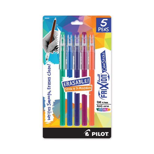 FriXion ColorSticks Erasable Gel Pen, Stick, Fine 0.7 mm, Assorted Ink and Barrel Colors, 5/Pack