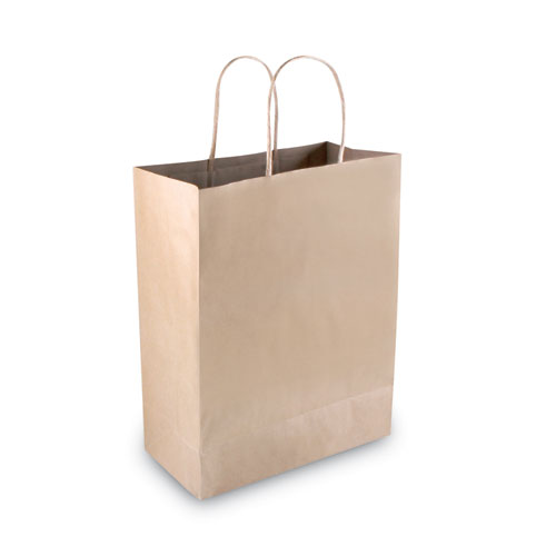 Premium Shopping Bag, Rope Handles, 10" x 4.5" x 13", Kraft, 50/Box