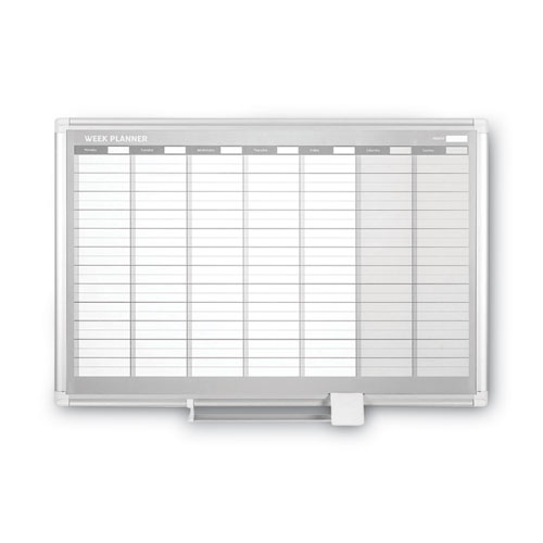 Magnetic Dry Erase Calendar Board, Weekly Planning/Scheduling, 36" x 24", White Surface, Satin Aluminum Frame