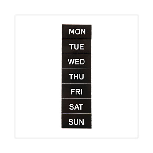 Heavy-Duty Board Magnet Labels, Days of the Week (Monday-Sunday), 1" Tall, White Characters, Black Background, 7/Pack