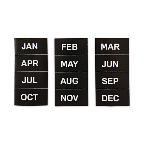 Heavy-Duty Board Magnet Labels, Months of the Year (January-December), 1" Tall, White Characters, Black Background, 12/Pack