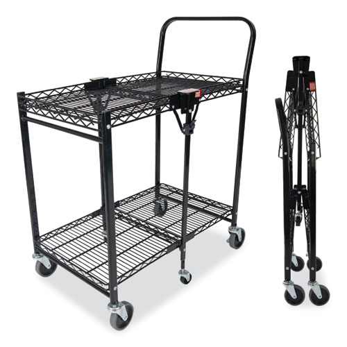 Stowaway Folding Carts, Metal, Small Cart, 2 Shelves, 400 lb Capacity, 29.63" x 37.25" x 18", Black