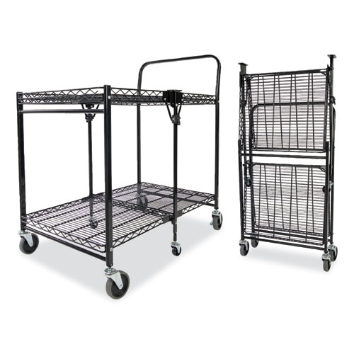 Stowaway Folding Carts, Metal, Large Cart, 2 Shelves, 500 lb Capacity, 35" x 37.25" x 22", Black