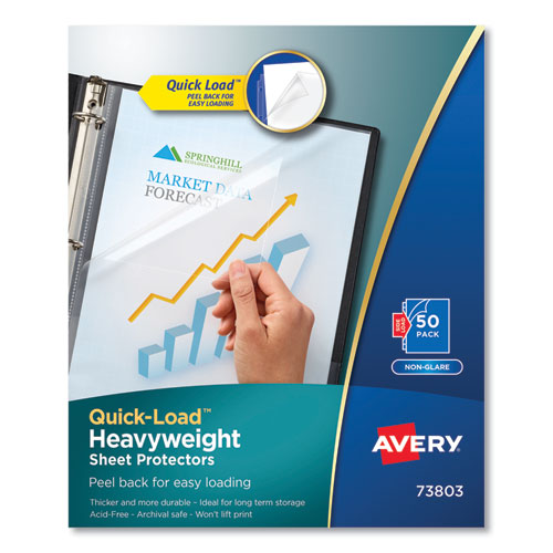 Quick-Load Heavyweight Sheet Protector, Side: 3-Hole Punched, Top/Side Load 8.5 x 11 Insert, Nonglare Clear Front, 50/Box