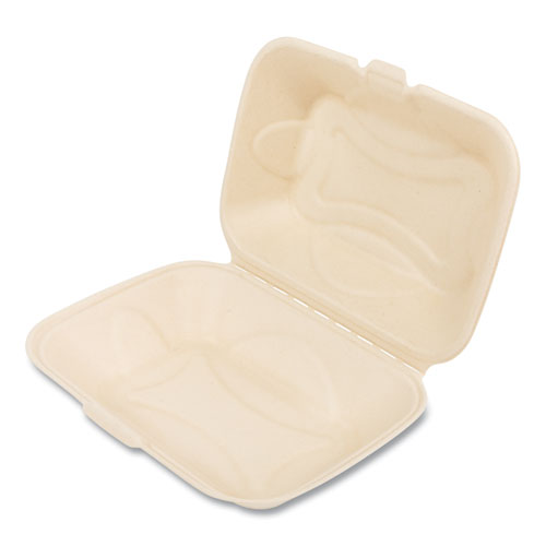 Bagasse PFAS-Free Food Containers, Hoagie/Hinged Lid, 6 x 3 x 9, Tan, Sugarcane, 250/Carton