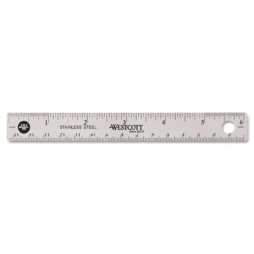 Stainless Steel Office Ruler With Non Slip Cork Base, Standard/metric, 6" Long