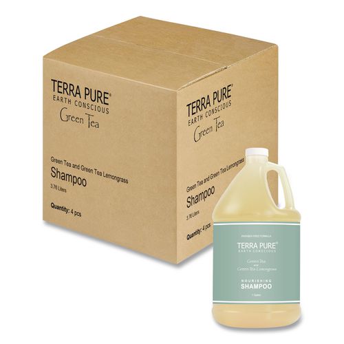 Terra Pure Shampoo Gallon, Green Tea Lemongrass, 1 gal Bottle, 4/Carton