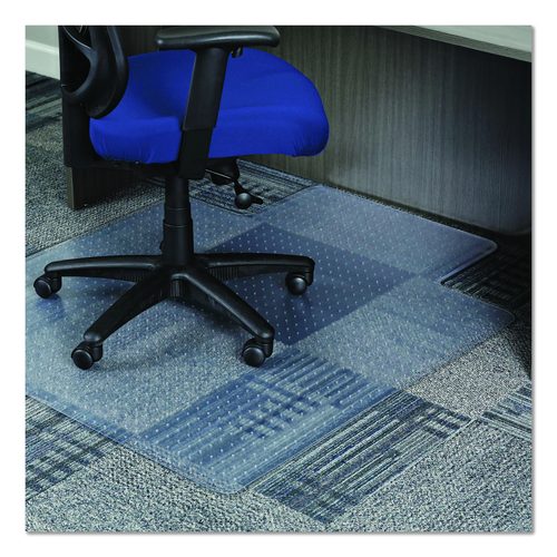 Studded Chair Mat for Flat to Low Pile Carpeted Floors, Rectangular with Wide Lip, Beveled Edges, 45" x 53", Clear