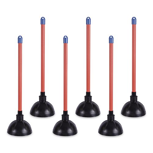 Toilet Plunger, 18" Plastic Handle, 5.63" Dia, Red/black, 6/carton