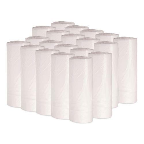 Low-Density Waste Can Liners, 10 gal, 0.4 mil, 24" x 23", White, Perforated Roll, 25 Bags/Roll, 20 Rolls/Carton