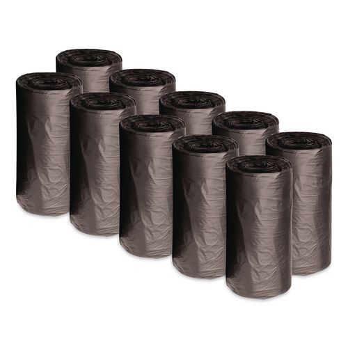 Low-Density Waste Can Liners, 10 gal, 0.35 mil, 24" x 23", Black, Perforated Roll, 50 Bags/Roll, 10 Rolls/Carton