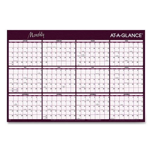 Reversible Horizontal Erasable Wall Planner, 48 x 32, Assorted Sheet Colors, 12-Month (Jan to Dec): 2026