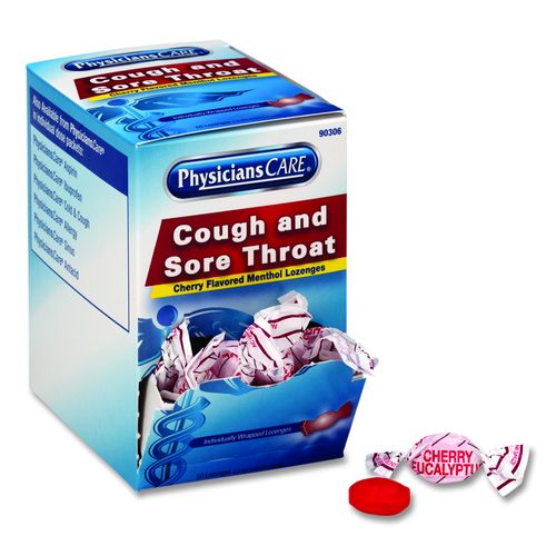 Cough and Sore Throat, Cherry Menthol Lozenges, Individually Wrapped, 50/Box