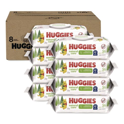 Natural Care Sensitive Baby Wipes, 1-Ply, 3.88 x 6.6, Unscented, White, 56/Pack, 8 Packs/Carton