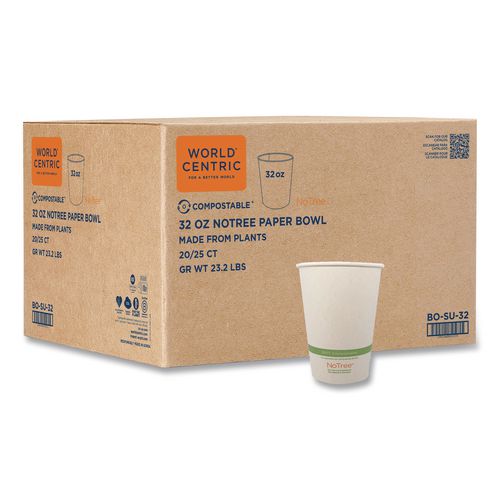 No Tree Paper Bowls, 32 oz, 4.4" Diameter x 5.8" h, Natural, Sugarcane, 500/Carton