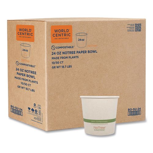 No Tree Paper Bowls, 24 oz, 4.4" Diameter x 4.5" h, Natural, Sugarcane, 500/Carton