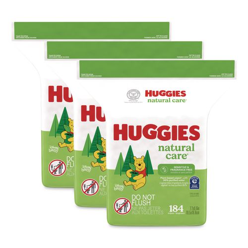 Natural Care Sensitive Baby Wipes, 1-Ply, 3.88 x 6.6, Unscented, White, 184/Pack, 3 Packs/Carton