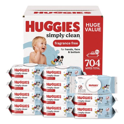 Simply Clean Fragrance Free Baby Wipes, 64/Pack, 11 Packs/Carton