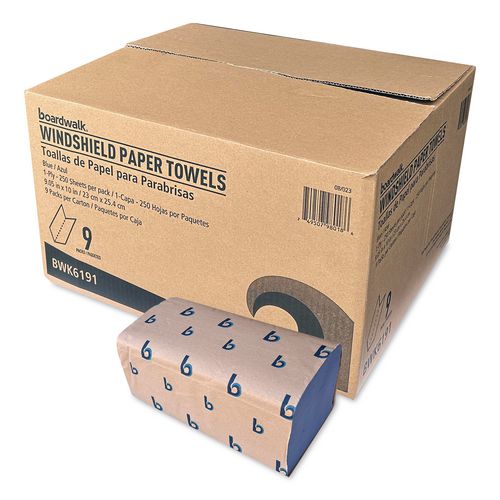 Windshield Paper Towels, 9.05 x 10, Blue, 250/Pack, 9 Packs/Carton